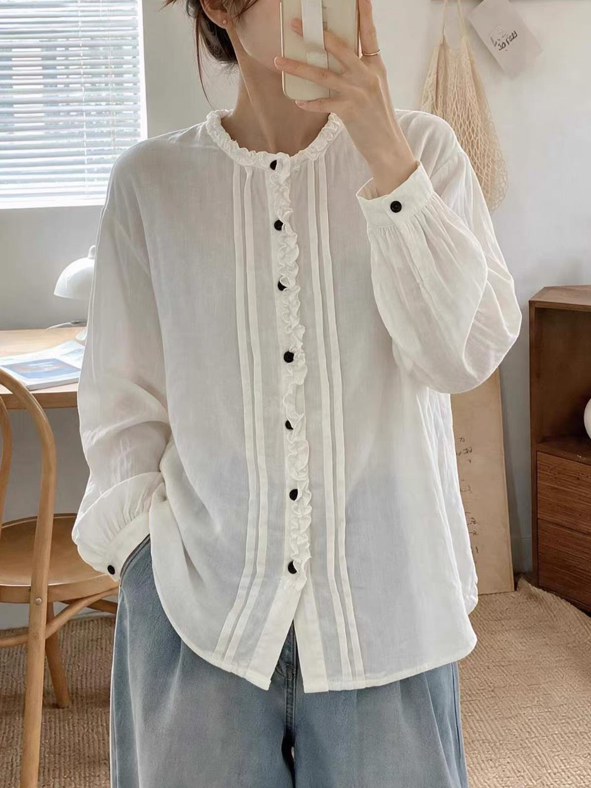 เสื้อสาลูญี่ปุ่นคอระบายจับจีบ รุ่น 106