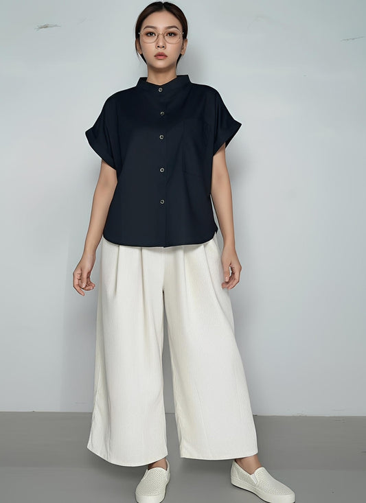 S19_เสื้อเชิ๊ตคอจีนทรงสวย แขนเบิ้ลเพิ่มวอลลุ่มอย่างมีสไตล์