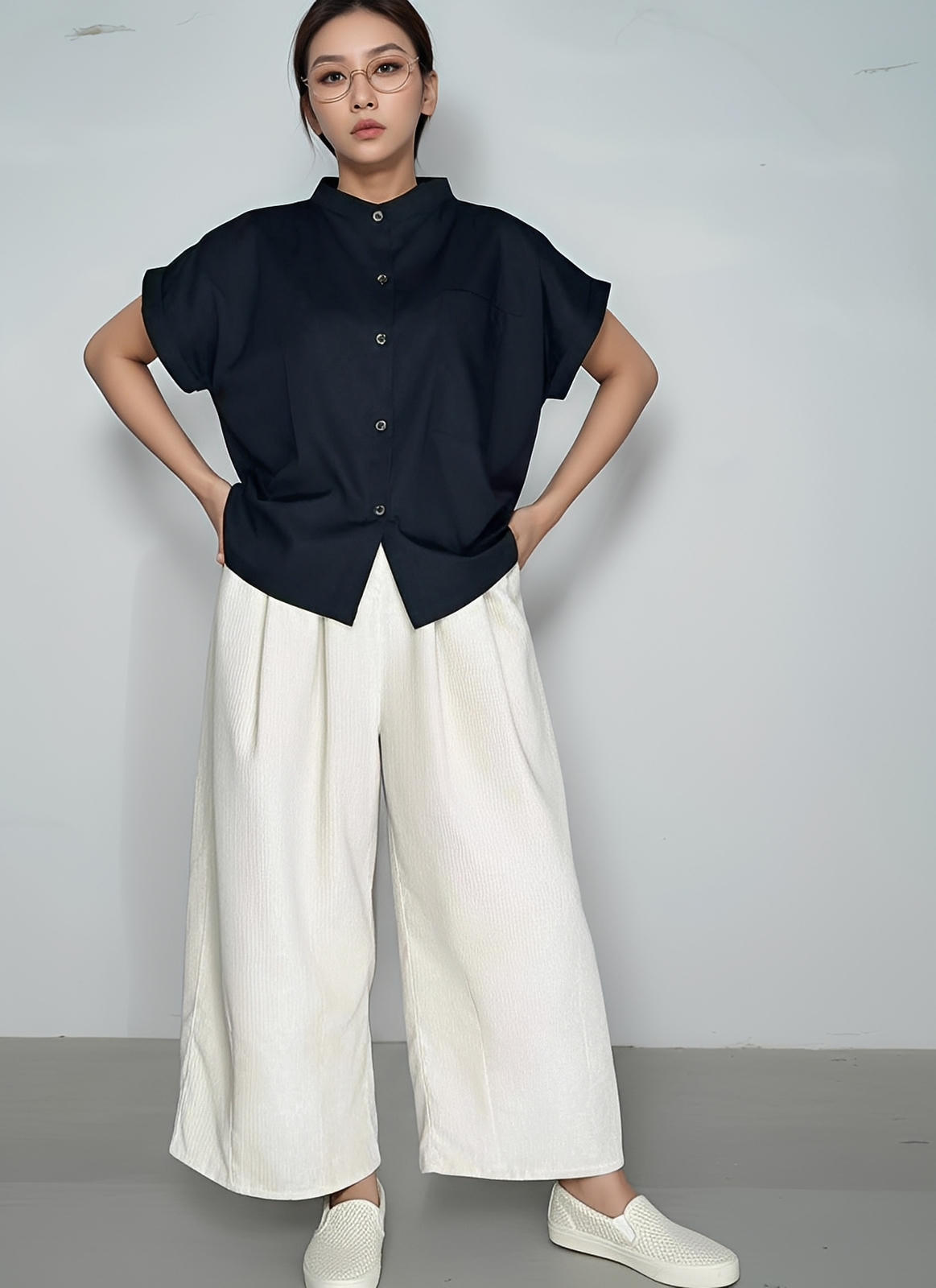 S19_เสื้อเชิ๊ตคอจีนทรงสวย แขนเบิ้ลเพิ่มวอลลุ่มอย่างมีสไตล์ - PALIN2559