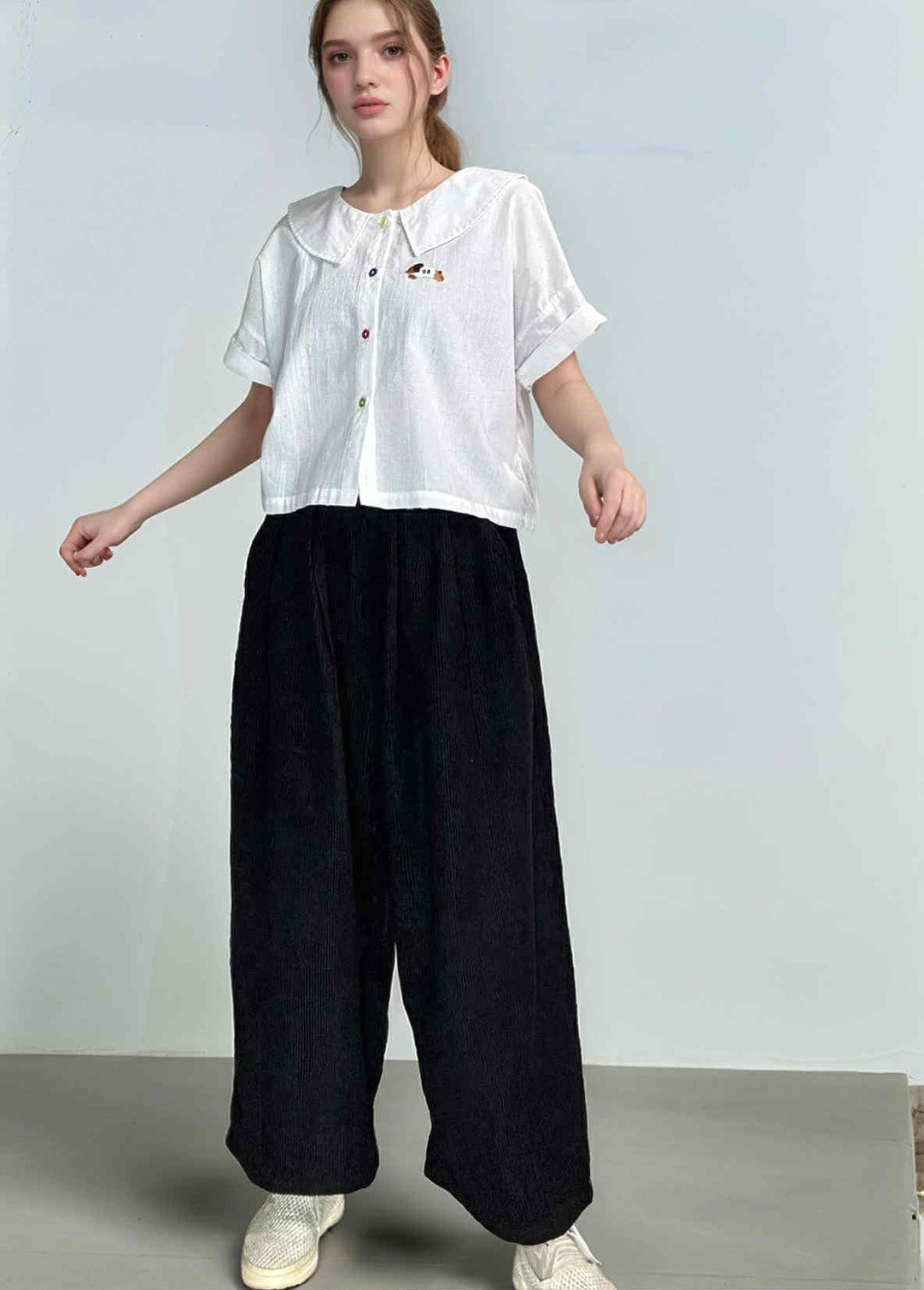 P116(35)_ กางเกงผ้าลูกฟูกทรงขากว้างลุคมินิมอล