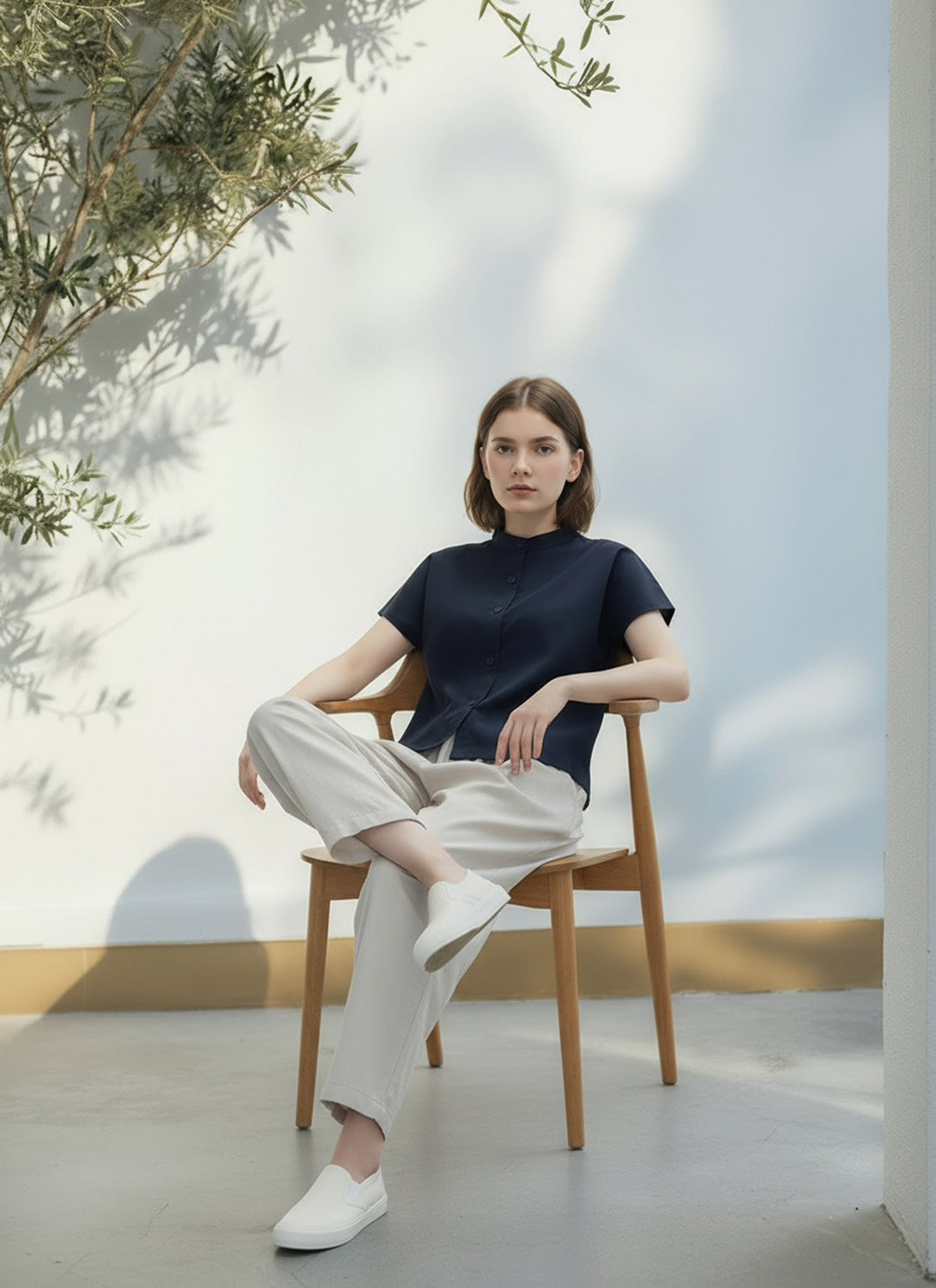 S138_Washer Cotton Mandarin Collar Shirt