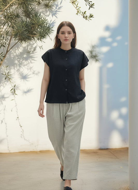 B330_คอตตอนวอชเชอร์เนื้อนิ่ม คอจีนแขนตก