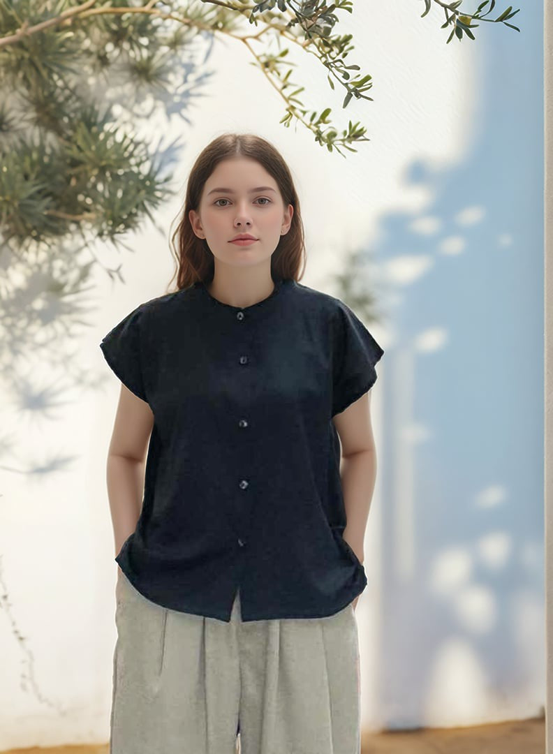 B330_คอตตอนวอชเชอร์เนื้อนิ่ม คอจีนแขนตก