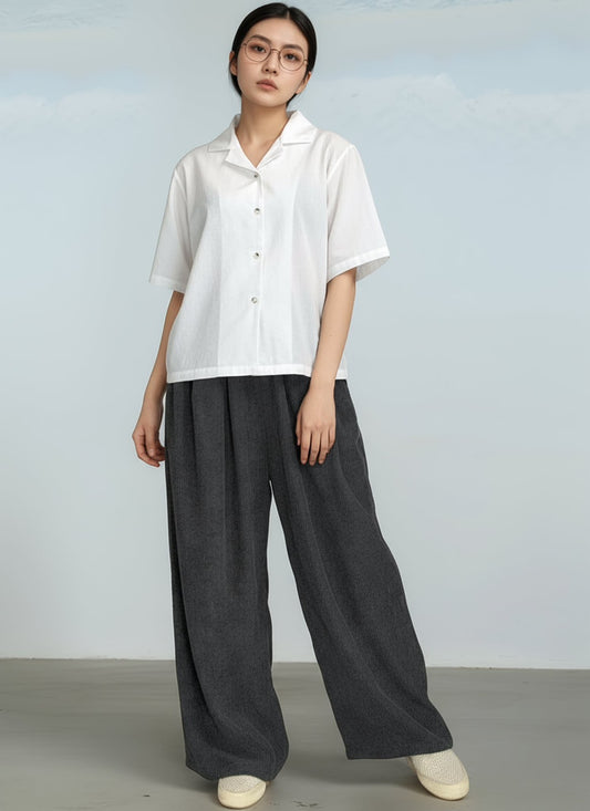 B56_ผ้าวอชเชอร์ทรงมินิมัล ดีไซน์คอปกสุดคลีน ใ