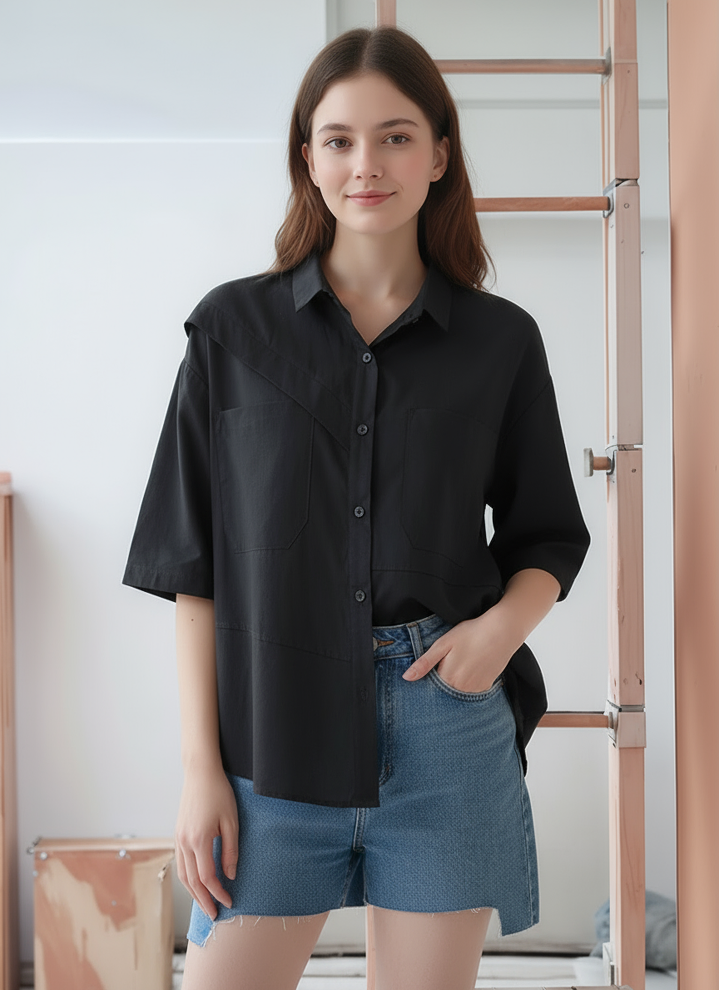 S389_Asymmetrical Yoke Shirt