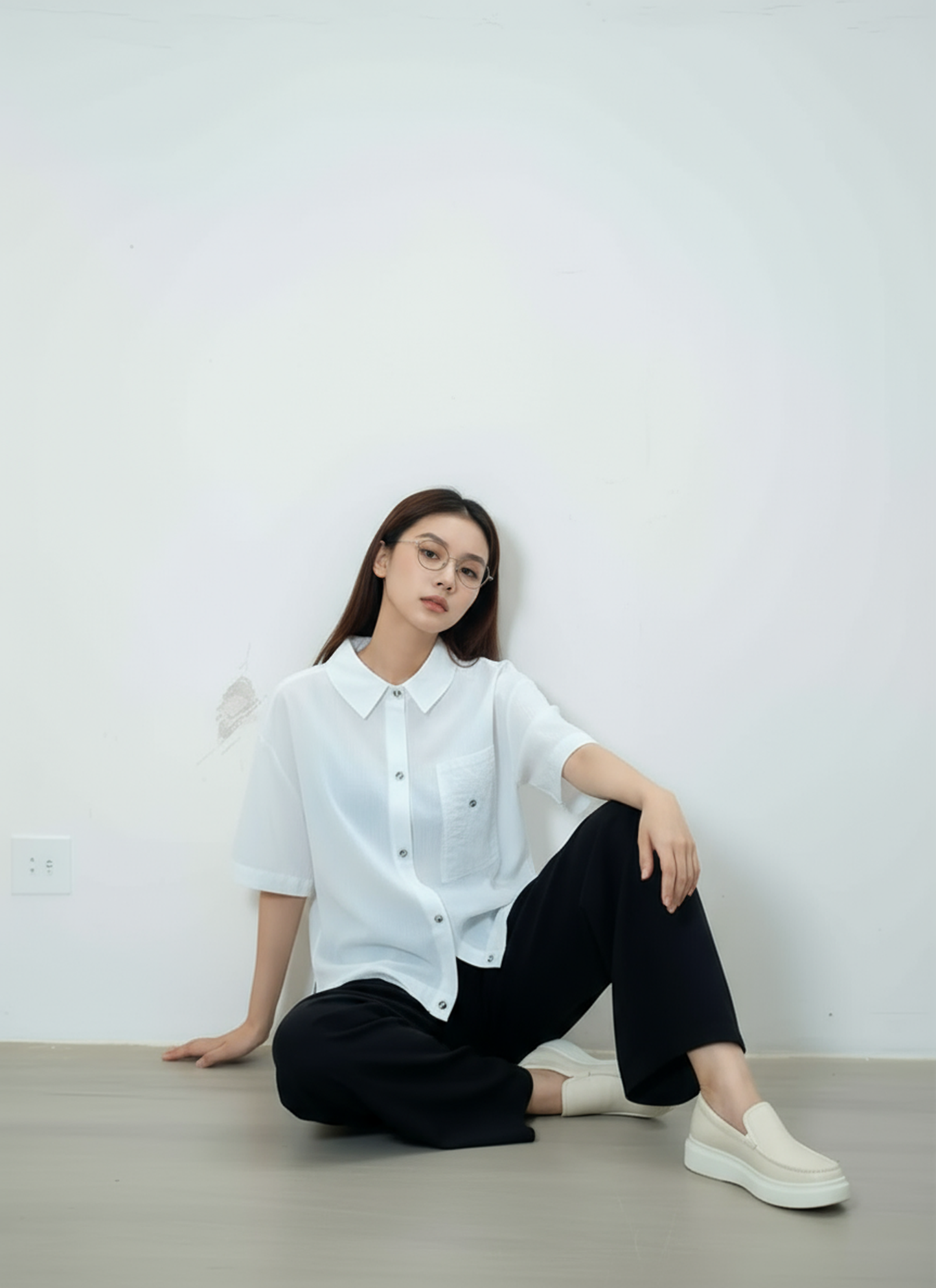 S431_Minimal Washer Cotton Shirt with Button Detail