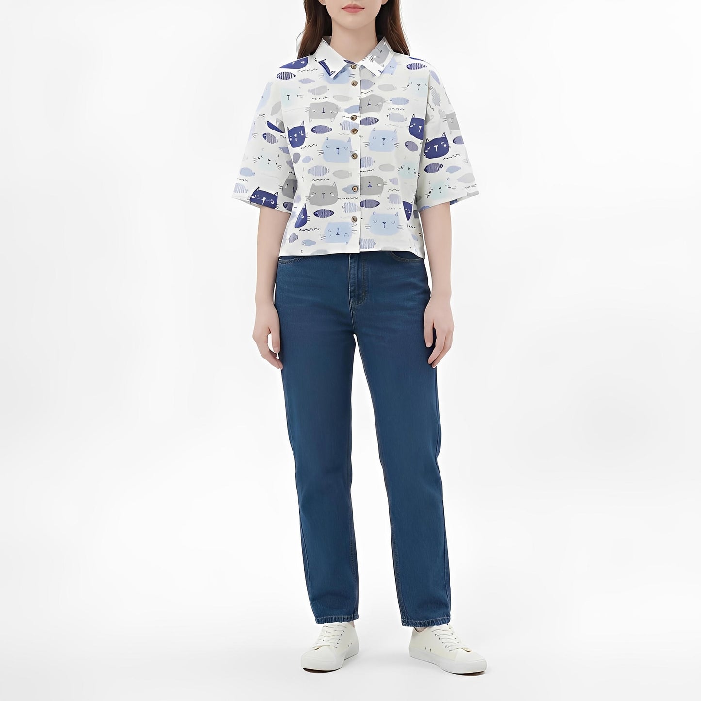 S435_Blue Catfish Cotton Twill Printed Shirt - PALIN2559