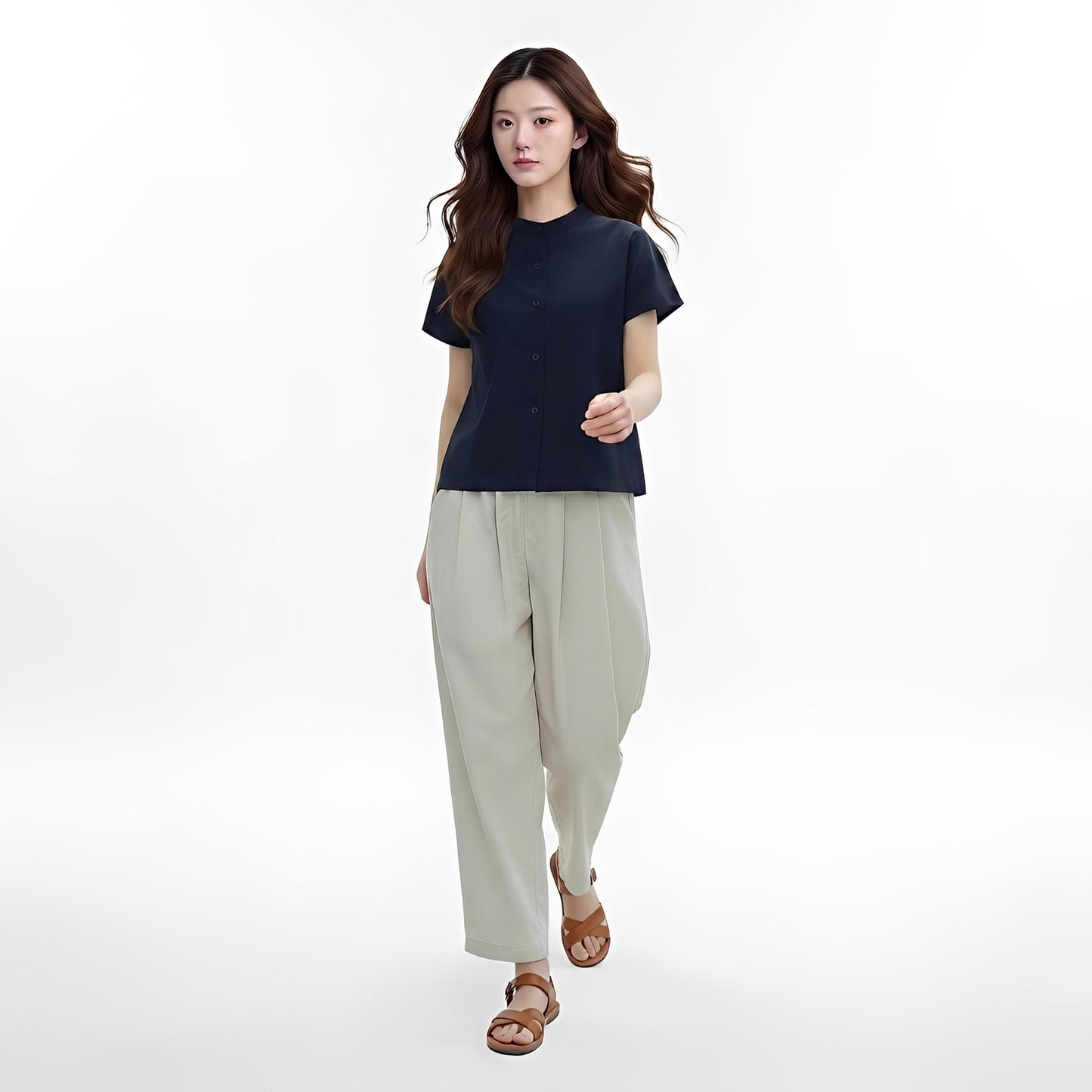 S138_Washer Cotton Mandarin Collar Shirt - PALIN2559