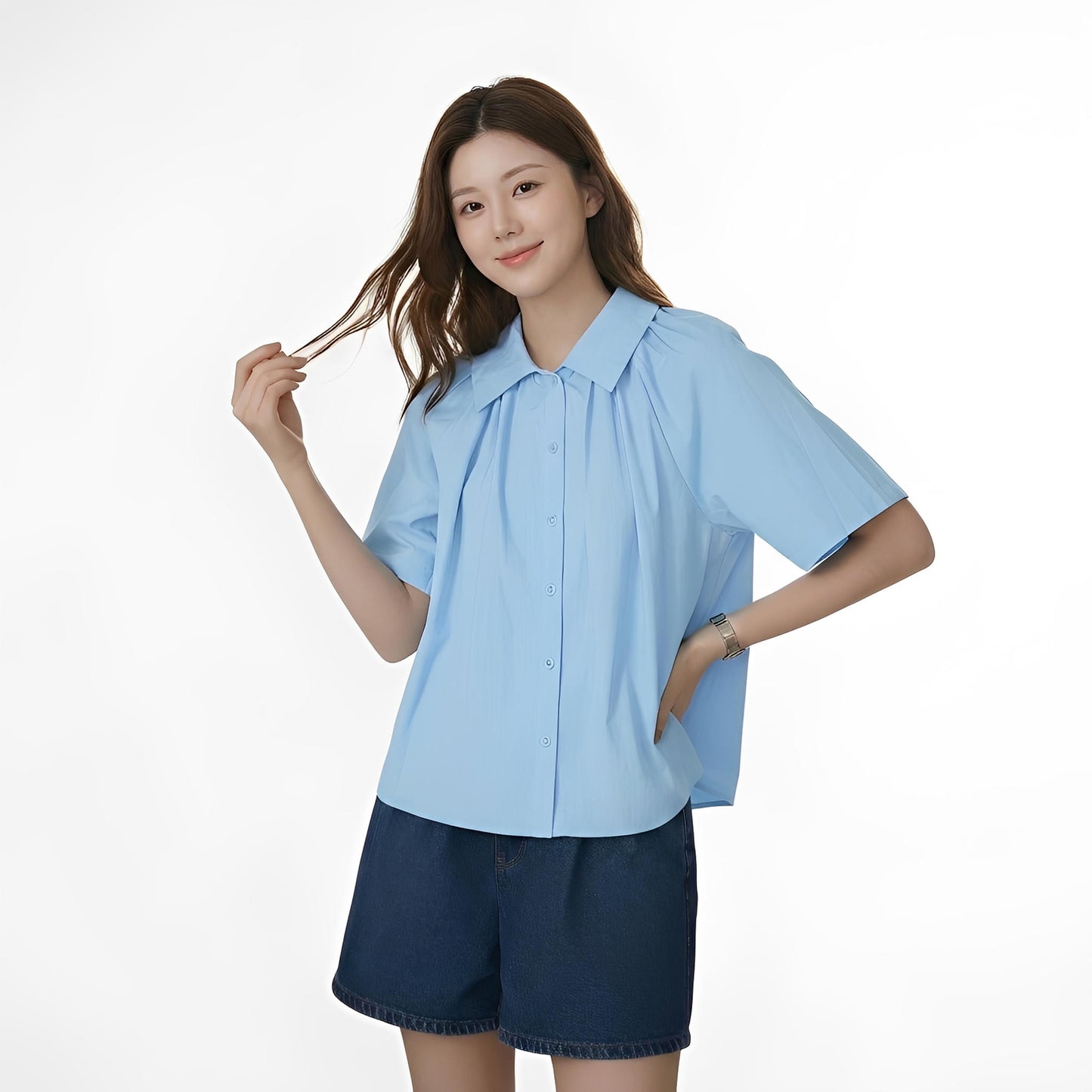 S387_Soft Gather Washer Cotton Blouse - PALIN2559