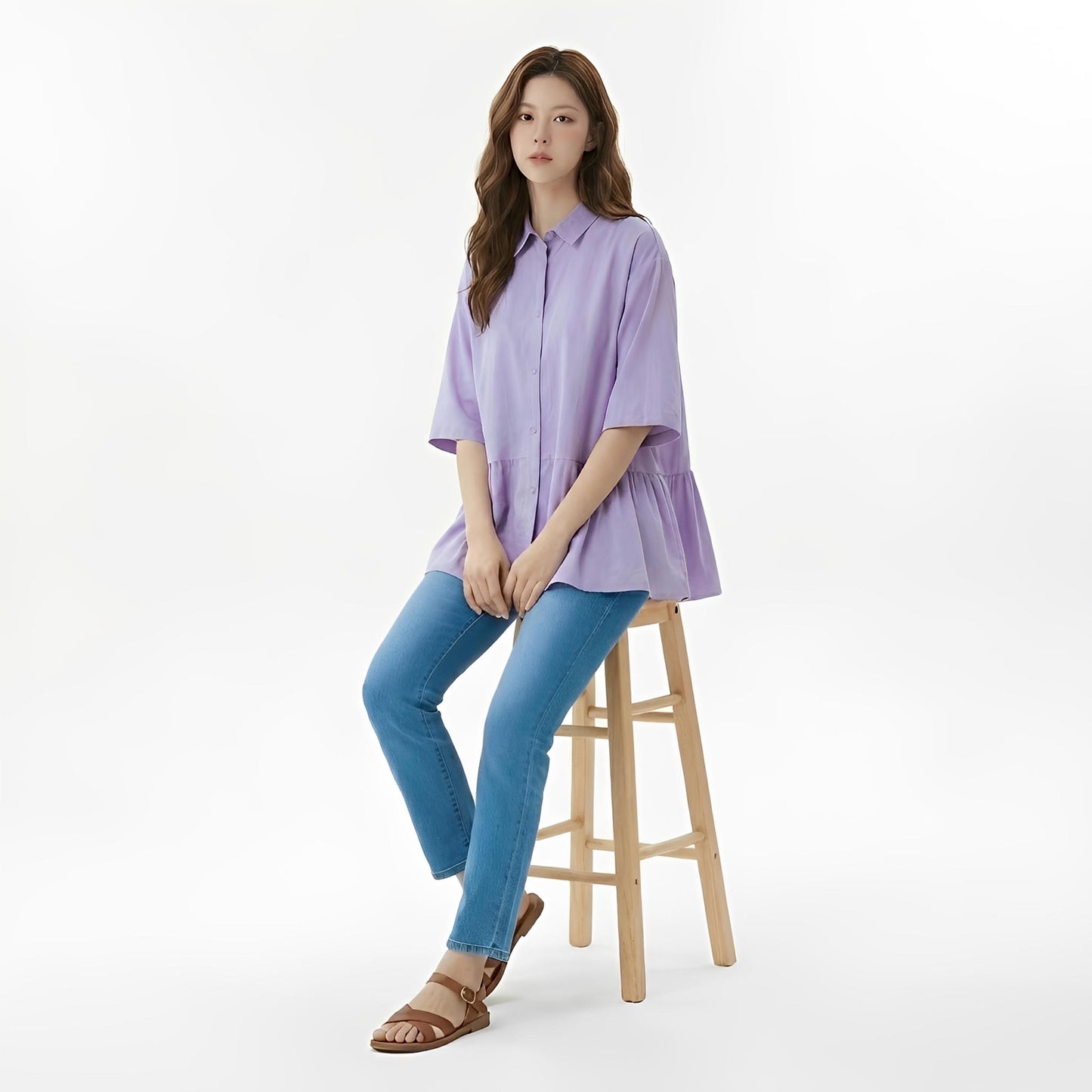 S422_Washer Cotton Pleated Hem Shirt – Minimal Japanese Style - PALIN2559