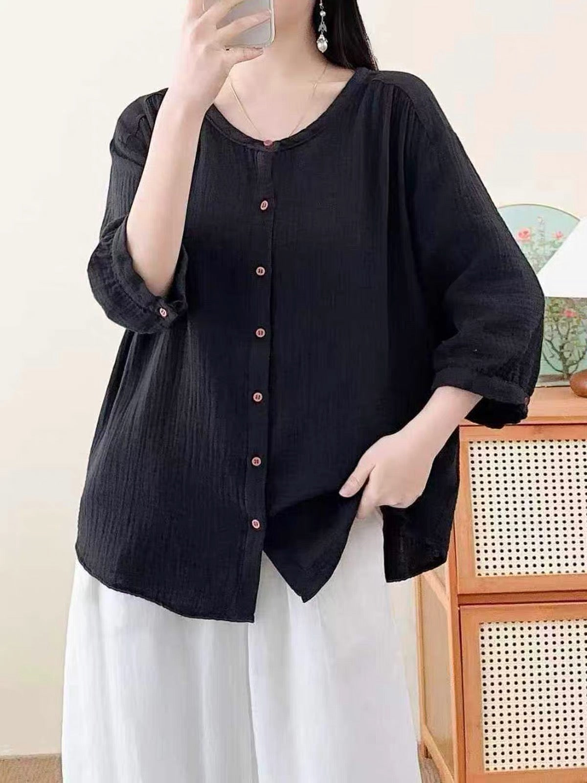 เสื้อคอกลมแขนสามส่วนผ้าสาลูญี่ปุ่น รุ่น 125