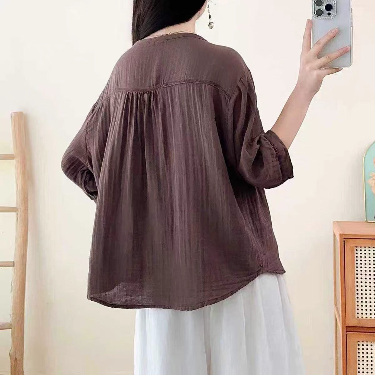 เสื้อคอกลมแขนสามส่วนผ้าสาลูญี่ปุ่น รุ่น 125