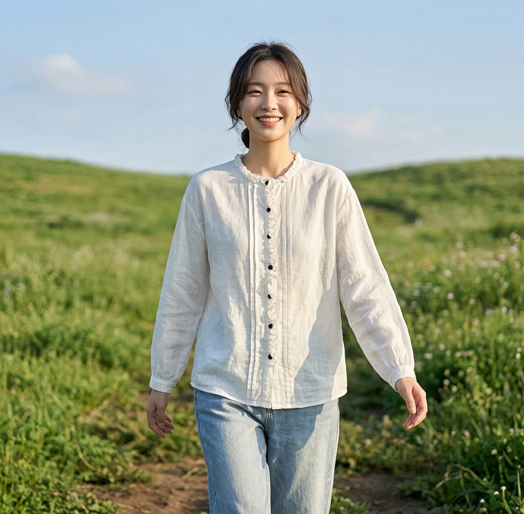 เสื้อสาลูญี่ปุ่นคอระบายจับจีบ รุ่น 106