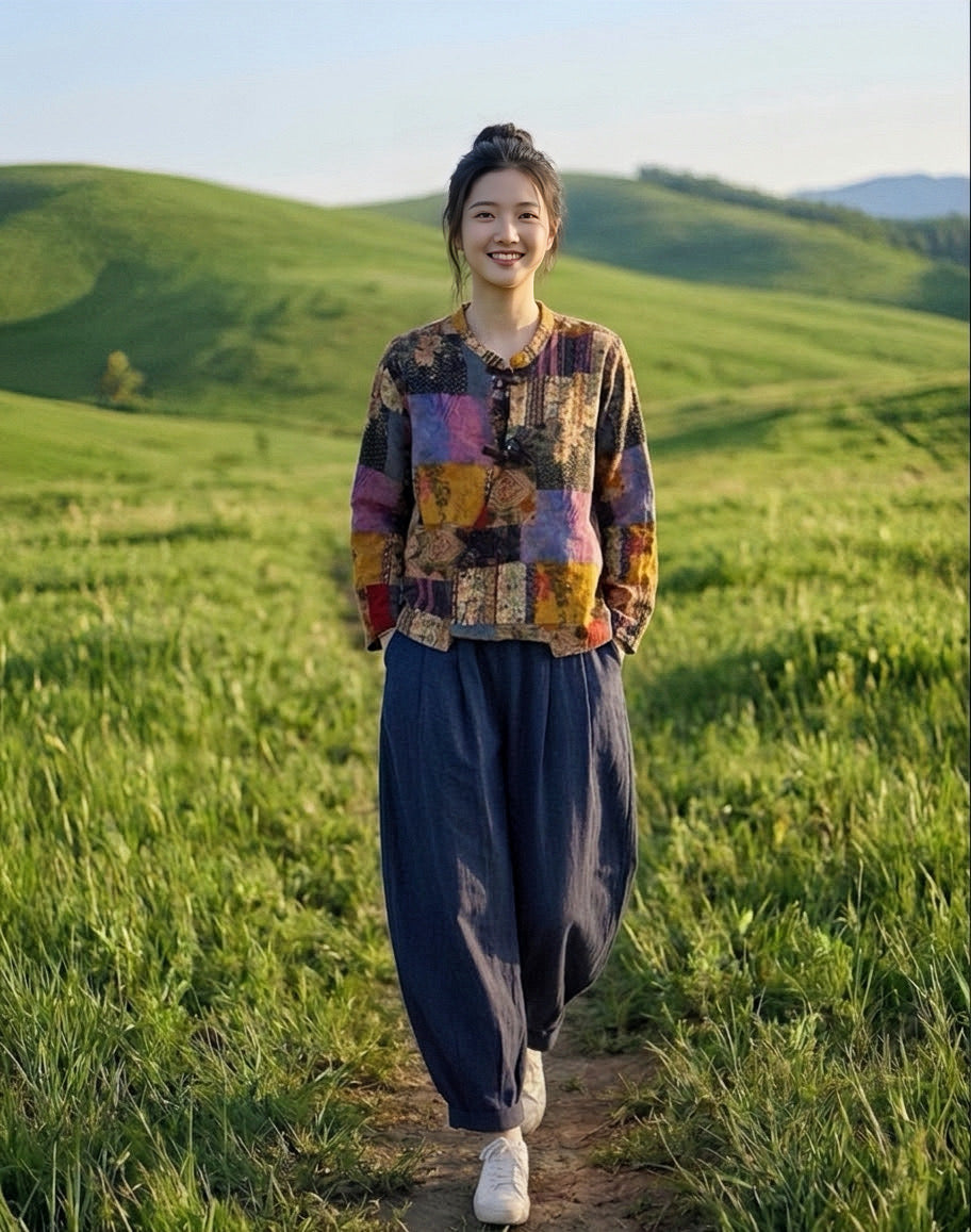 เสื้อคอจีนลายต่อ Patchwork ผ้าสาลูญี่ปุ่น รุ่น A84