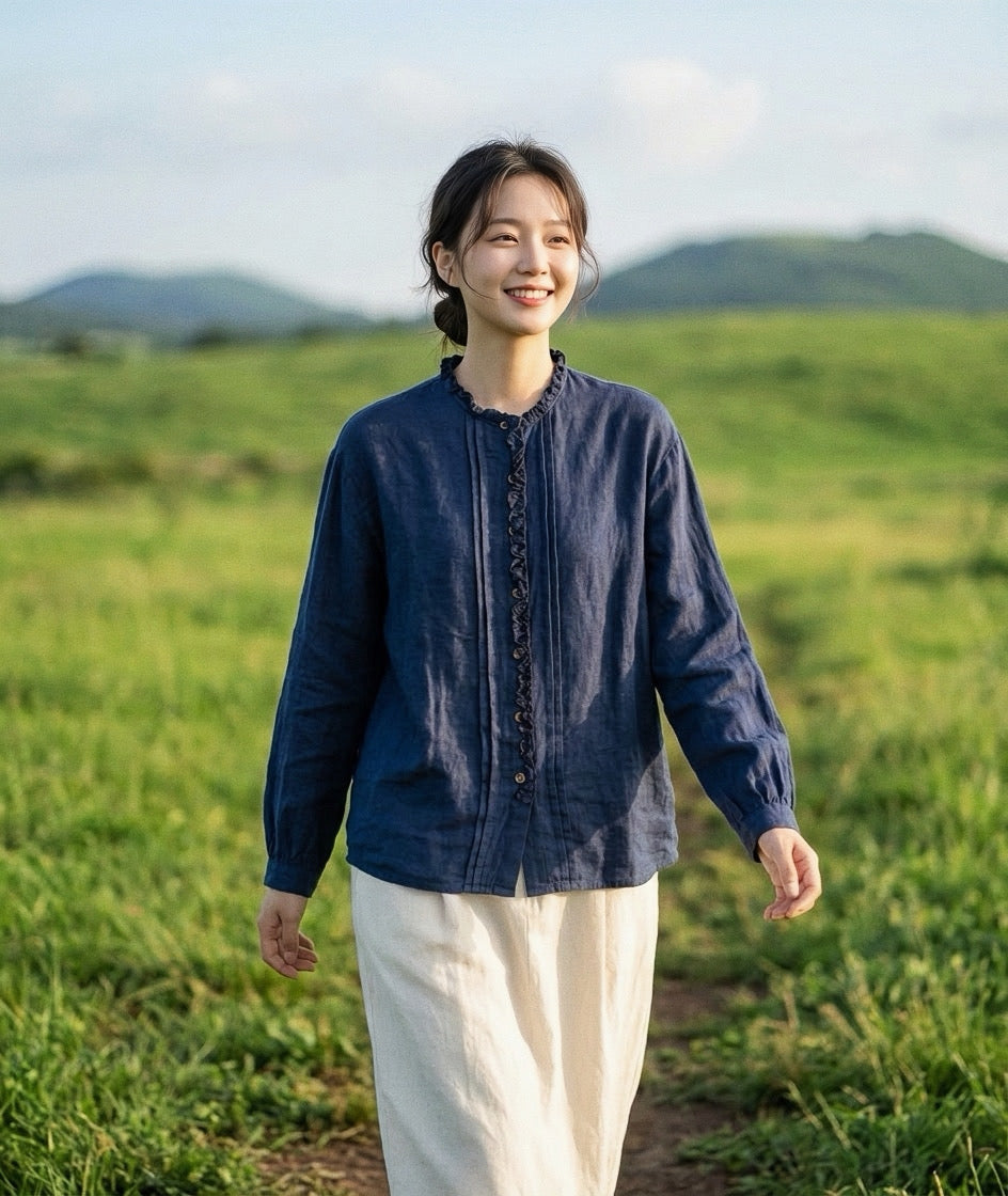เสื้อสาลูญี่ปุ่นคอระบายจับจีบ รุ่น 106