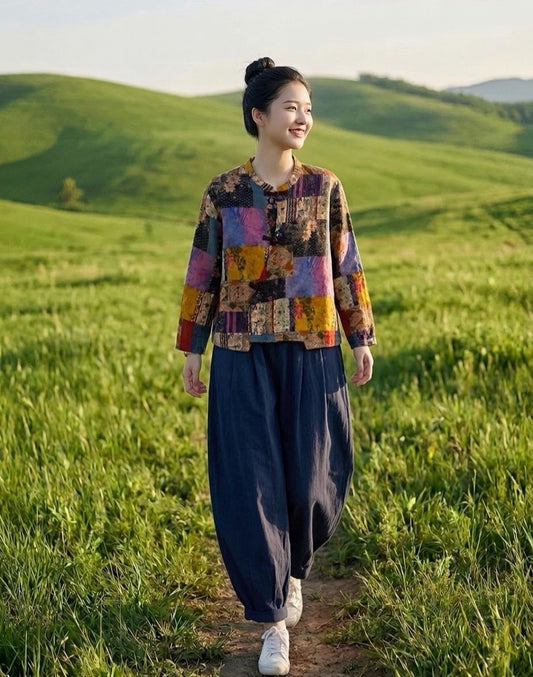 เสื้อคอจีนลายต่อ Patchwork ผ้าสาลูญี่ปุ่น รุ่น A84