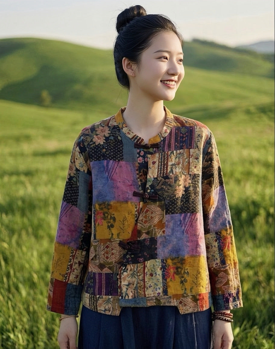เสื้อคอจีนลายต่อ Patchwork ผ้าสาลูญี่ปุ่น รุ่น A84