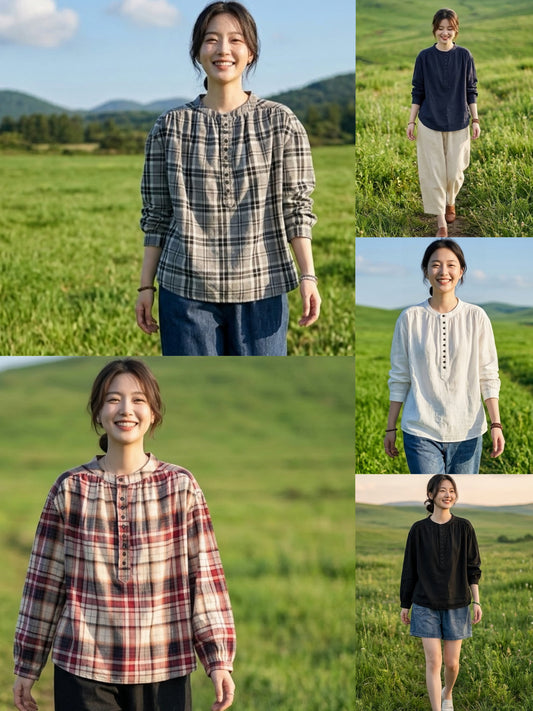 เสื้อคอจีนผ้าสาลูญี่ปุ่นกระดุมครึ่งตัว รุ่น 131