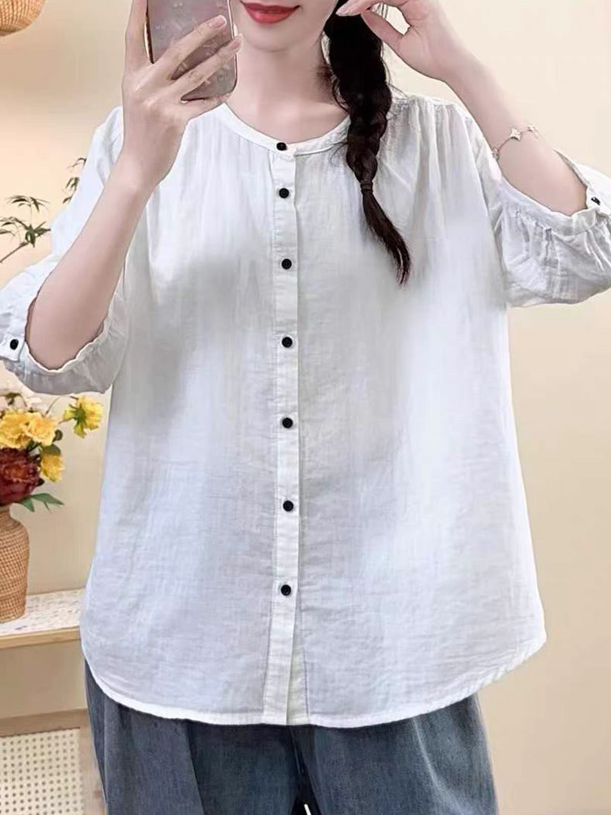 เสื้อคอกลมแขนสามส่วนผ้าสาลูญี่ปุ่น รุ่น 125