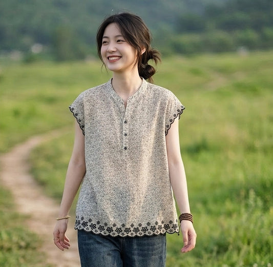 เสื้อฝ้ายผสมลินินลายดอกแต่งงานปัก รุ่น B186