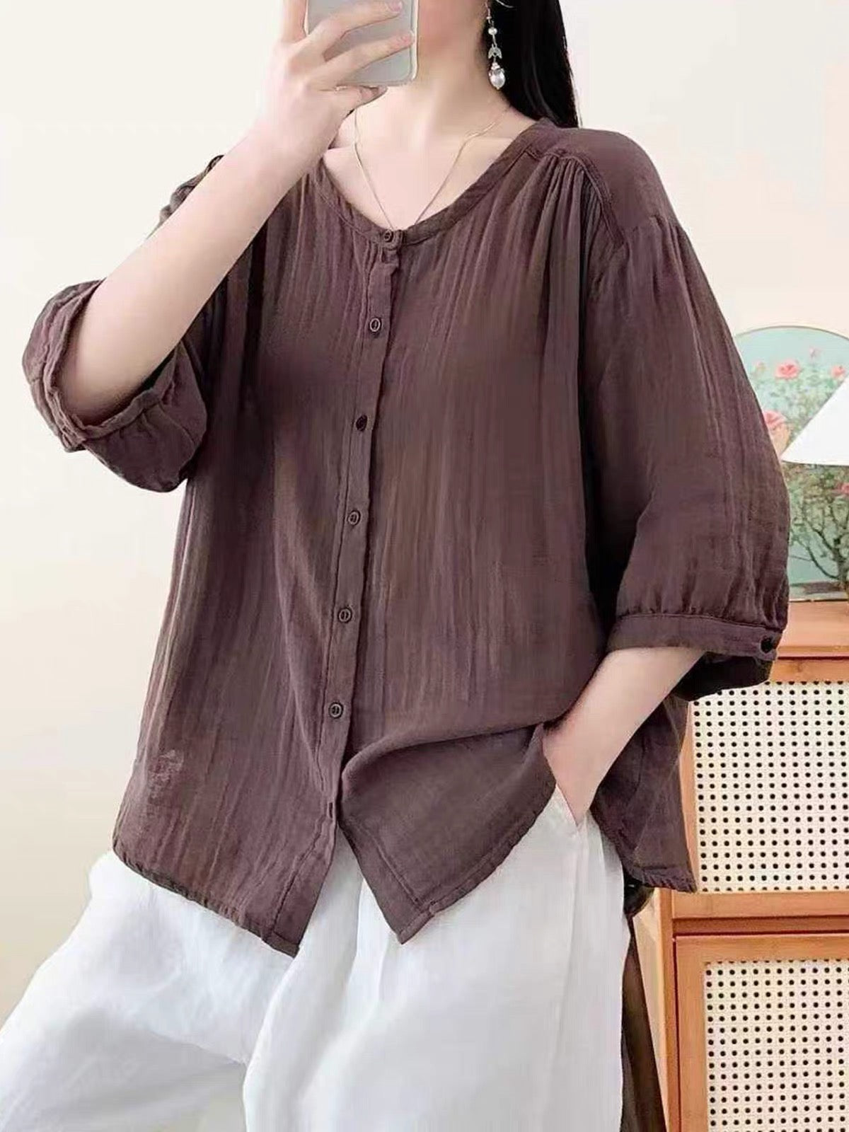 เสื้อคอกลมแขนสามส่วนผ้าสาลูญี่ปุ่น รุ่น 125