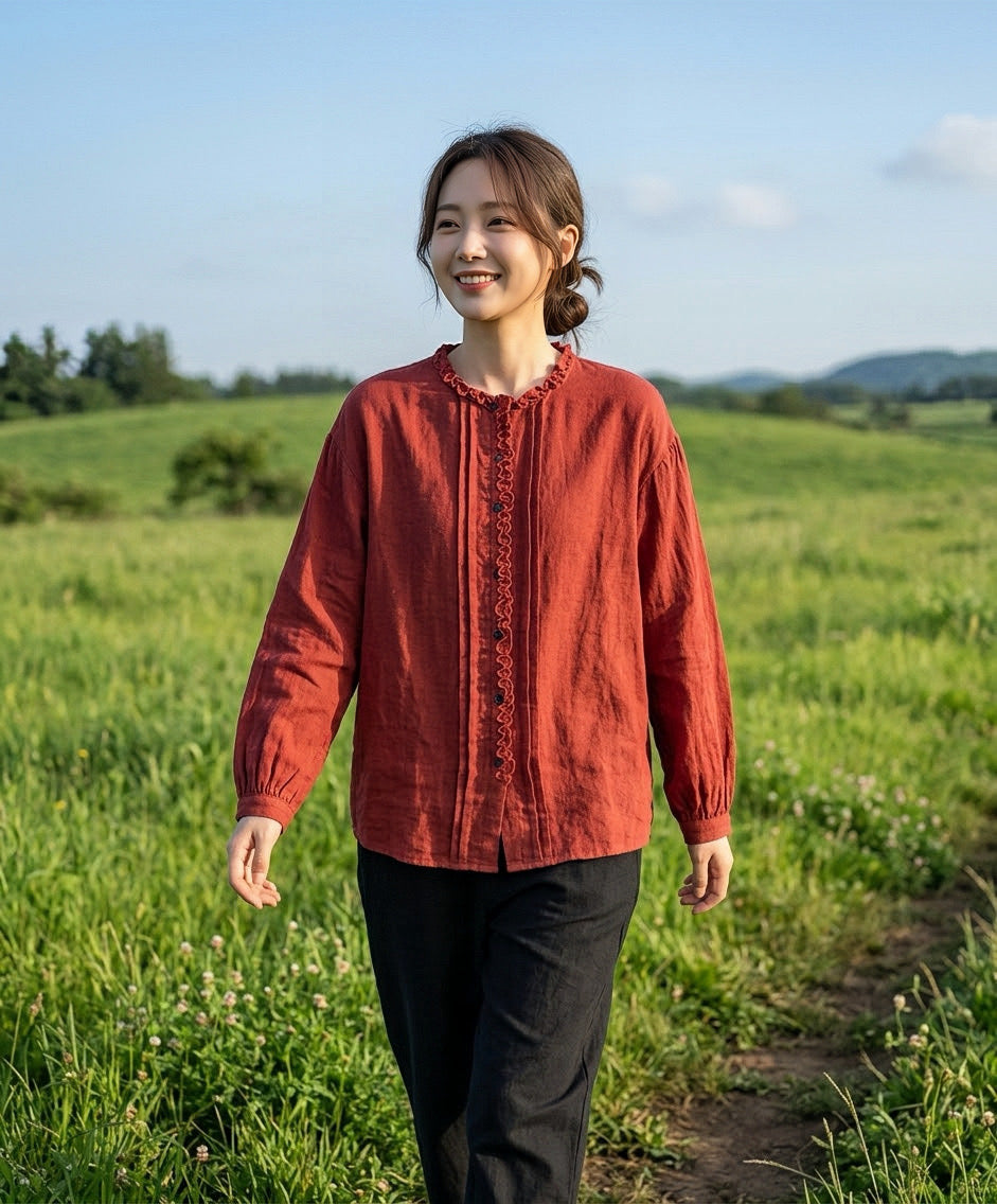 เสื้อสาลูญี่ปุ่นคอระบายจับจีบ รุ่น 106