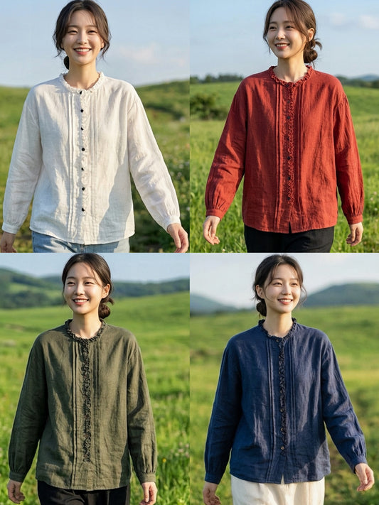 เสื้อสาลูญี่ปุ่นคอระบายจับจีบ รุ่น 106