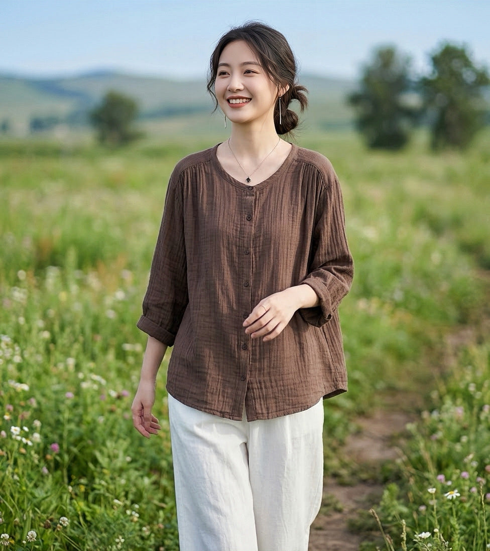 เสื้อคอกลมแขนสามส่วนผ้าสาลูญี่ปุ่น รุ่น 125