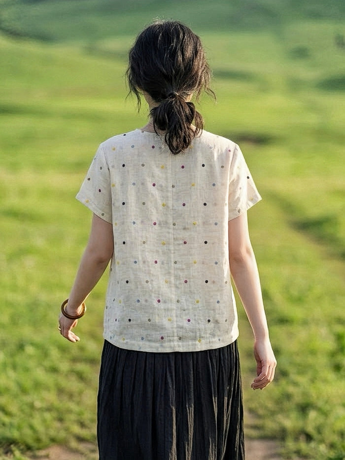 เสื้อลินินปักจุดหลากสี รุ่น W183