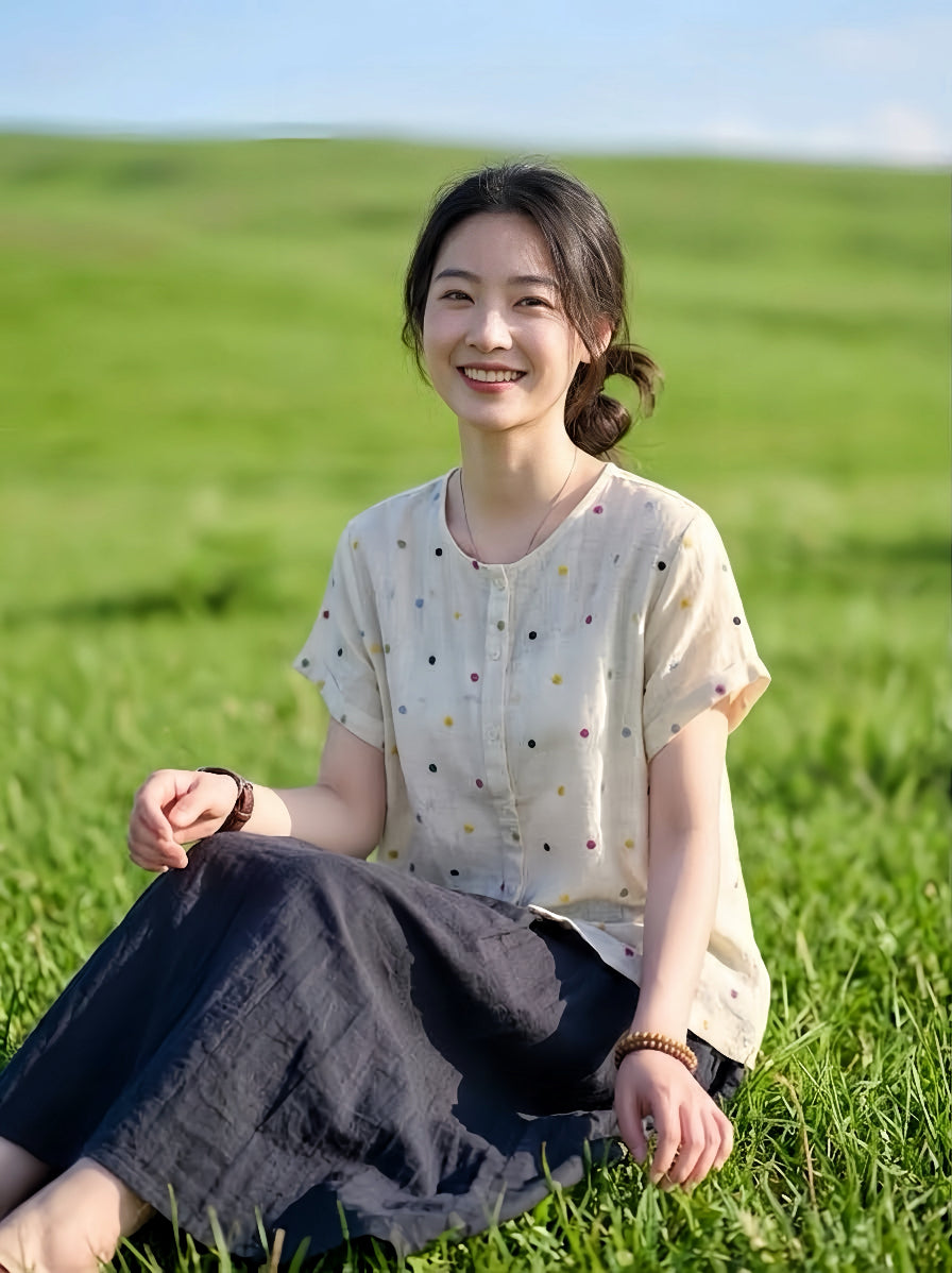 เสื้อลินินปักจุดหลากสี รุ่น W183