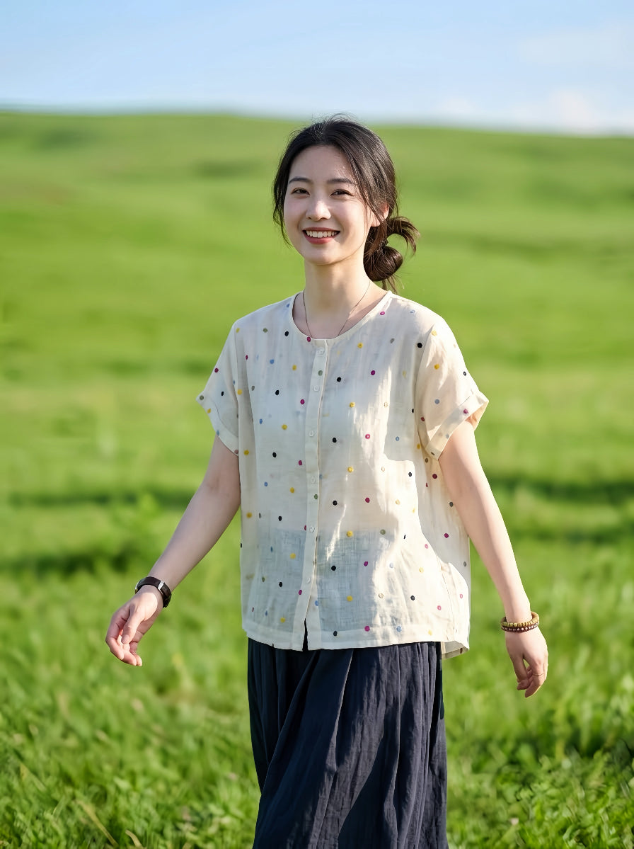 เสื้อลินินปักจุดหลากสี รุ่น W183