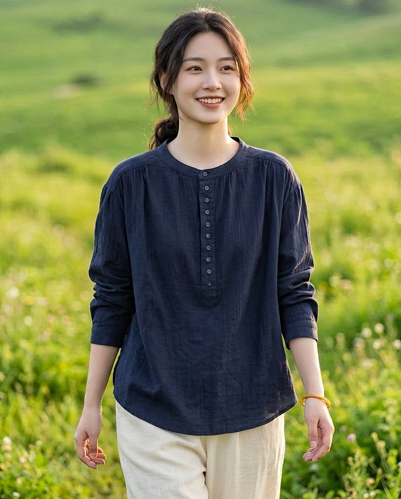 เสื้อคอจีนผ้าสาลูญี่ปุ่นกระดุมครึ่งตัว รุ่น 131