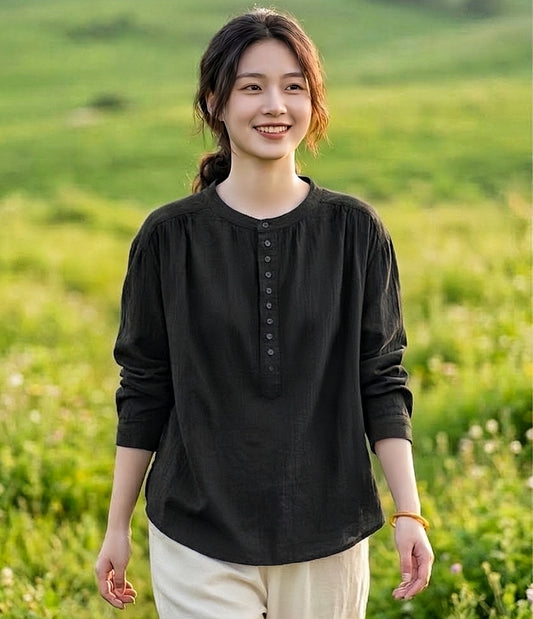 เสื้อคอจีนผ้าสาลูญี่ปุ่นกระดุมครึ่งตัว รุ่น 131