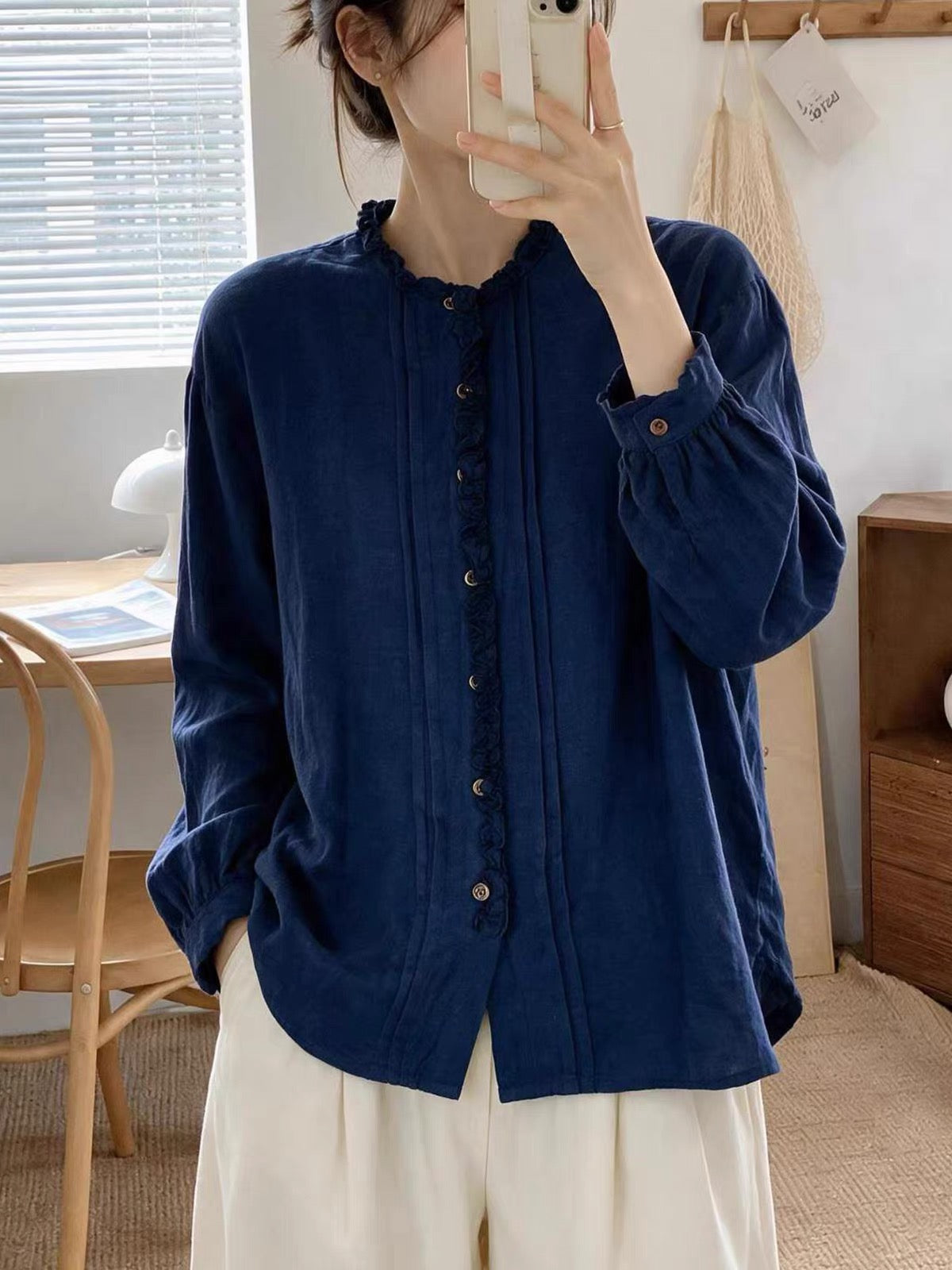 เสื้อสาลูญี่ปุ่นคอระบายจับจีบ รุ่น 106