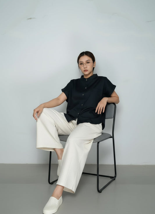 S19_เสื้อเชิ๊ตคอจีนทรงสวย แขนเบิ้ลเพิ่มวอลลุ่มอย่างมีสไตล์