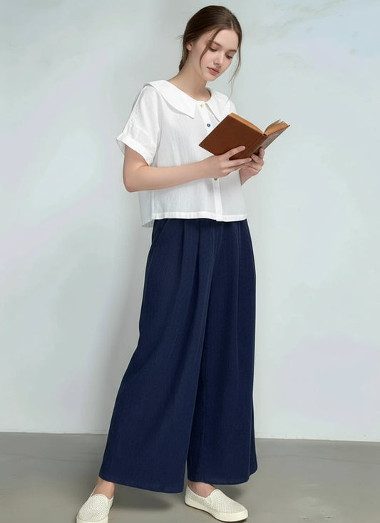 P116(35)_ กางเกงผ้าลูกฟูกทรงขากว้างลุคมินิมอล