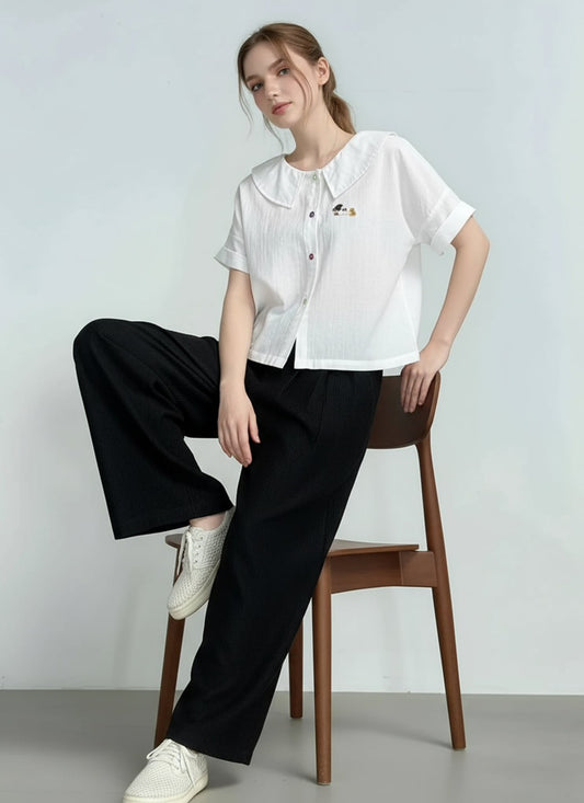 P116(35)_ กางเกงผ้าลูกฟูกทรงขากว้างลุคมินิมอล