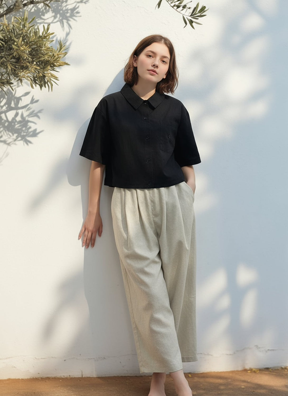 S431_Minimal Washer Cotton Shirt with Button Detail