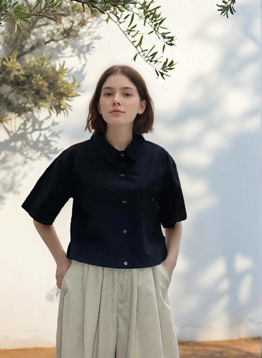 S431_Minimal Washer Cotton Shirt with Button Detail