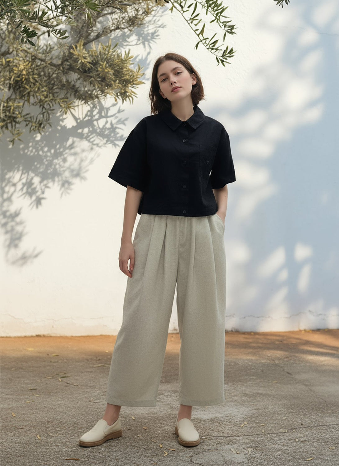 S431_Minimal Washer Cotton Shirt with Button Detail