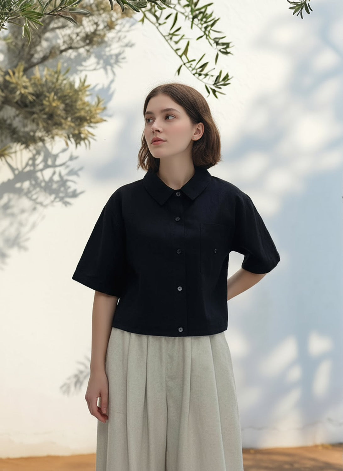 S431_Minimal Washer Cotton Shirt with Button Detail