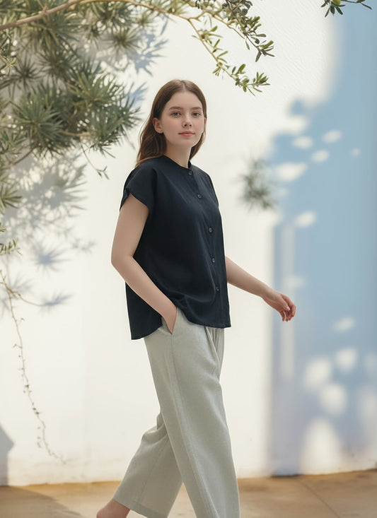 B330_คอตตอนวอชเชอร์เนื้อนิ่ม  คอจีนแขนตก