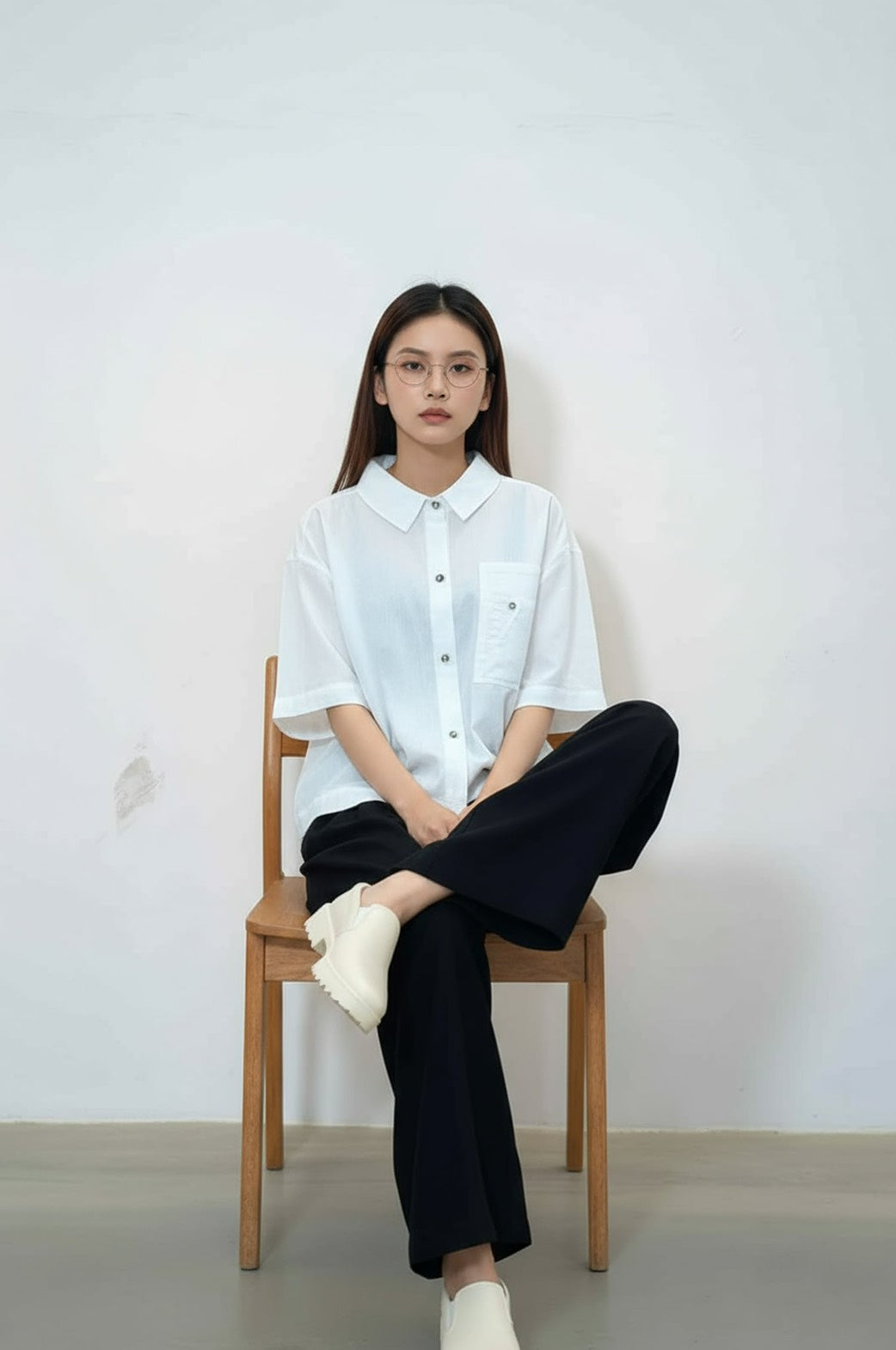 S431_Minimal Washer Cotton Shirt with Button Detail