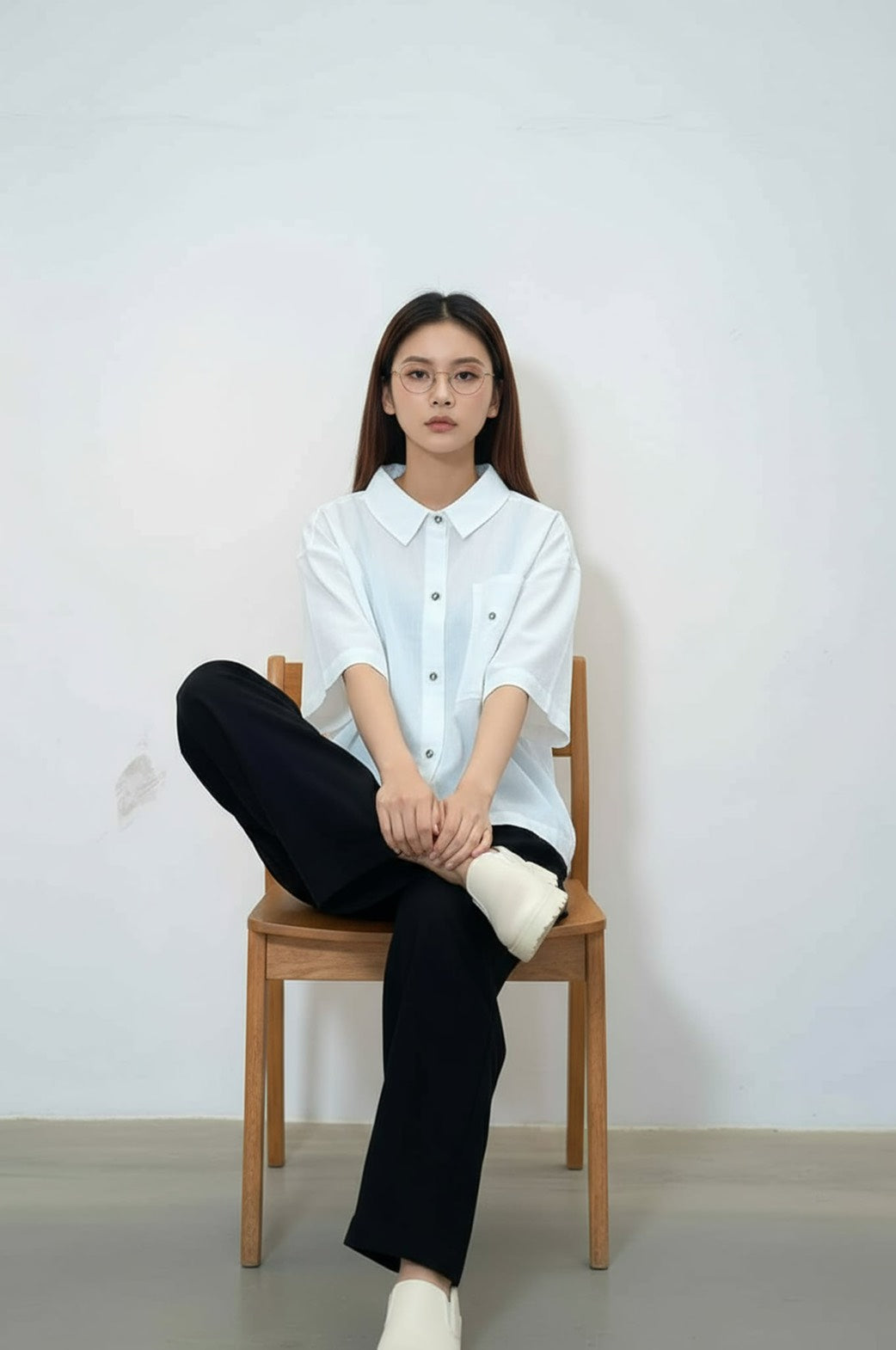 S431_Minimal Washer Cotton Shirt with Button Detail