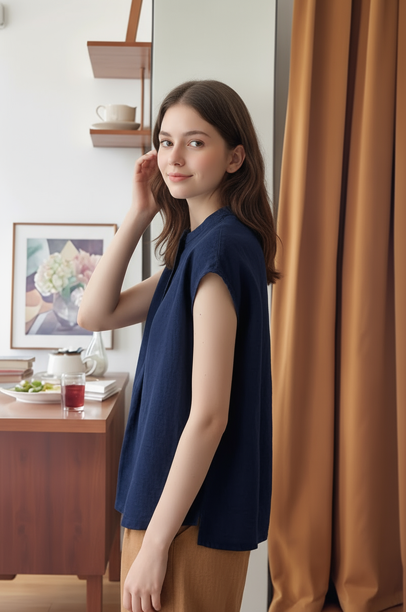 S8_Washer Cotton Mandarin Collar Top – Minimal Calm Edition