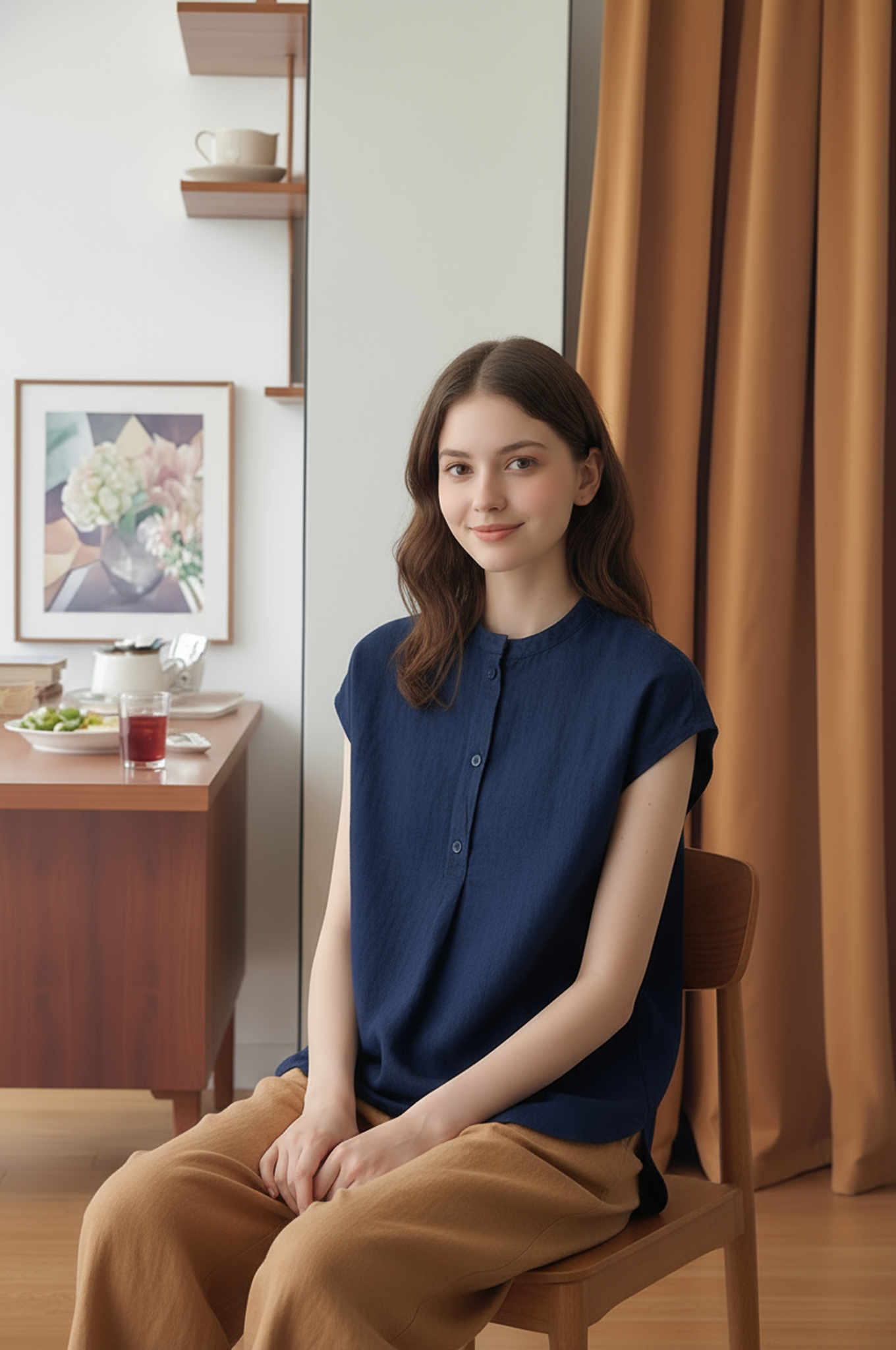 S8_Washer Cotton Mandarin Collar Top – Minimal Calm Edition