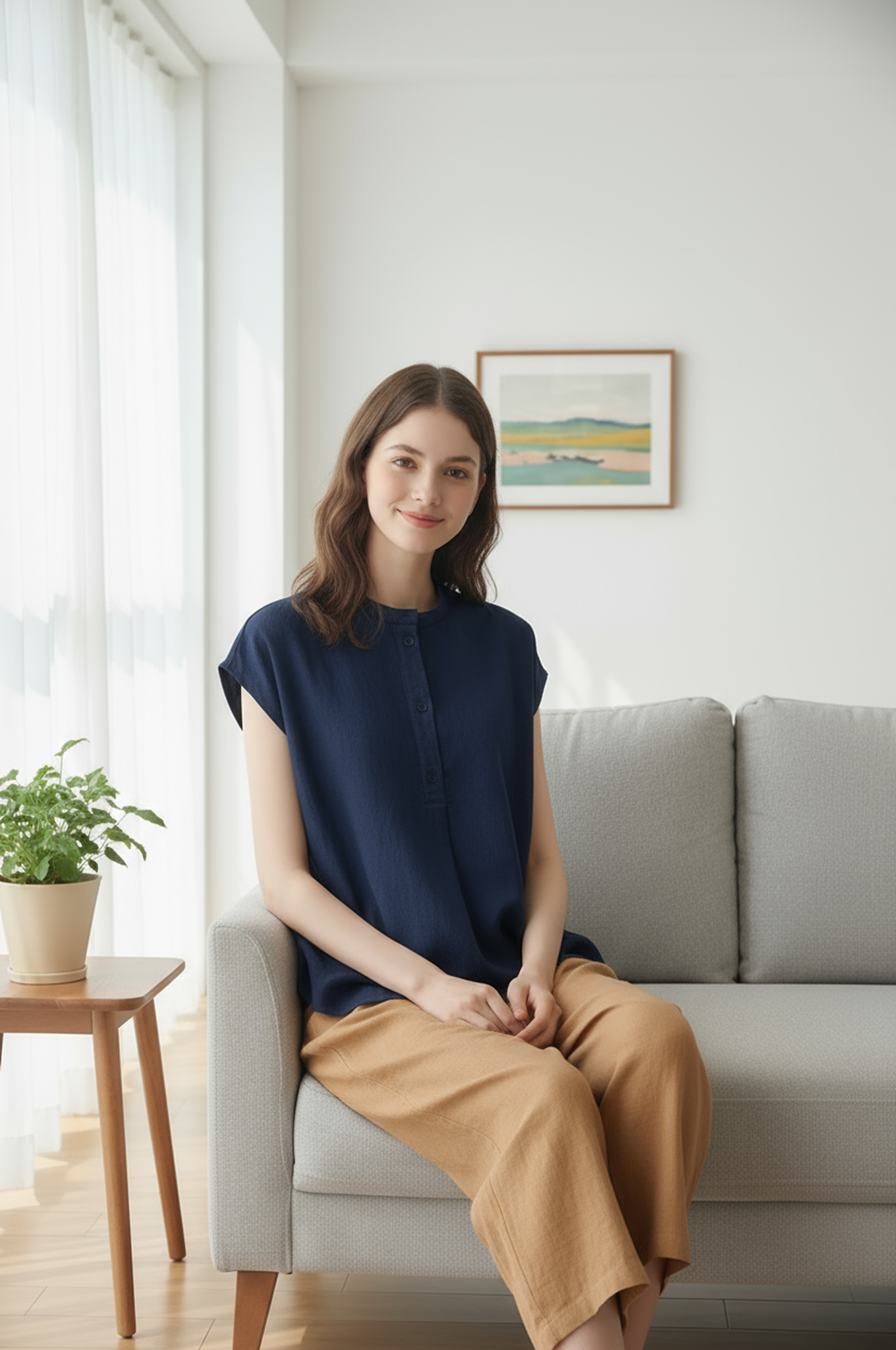S8_Washer Cotton Mandarin Collar Top – Minimal Calm Edition