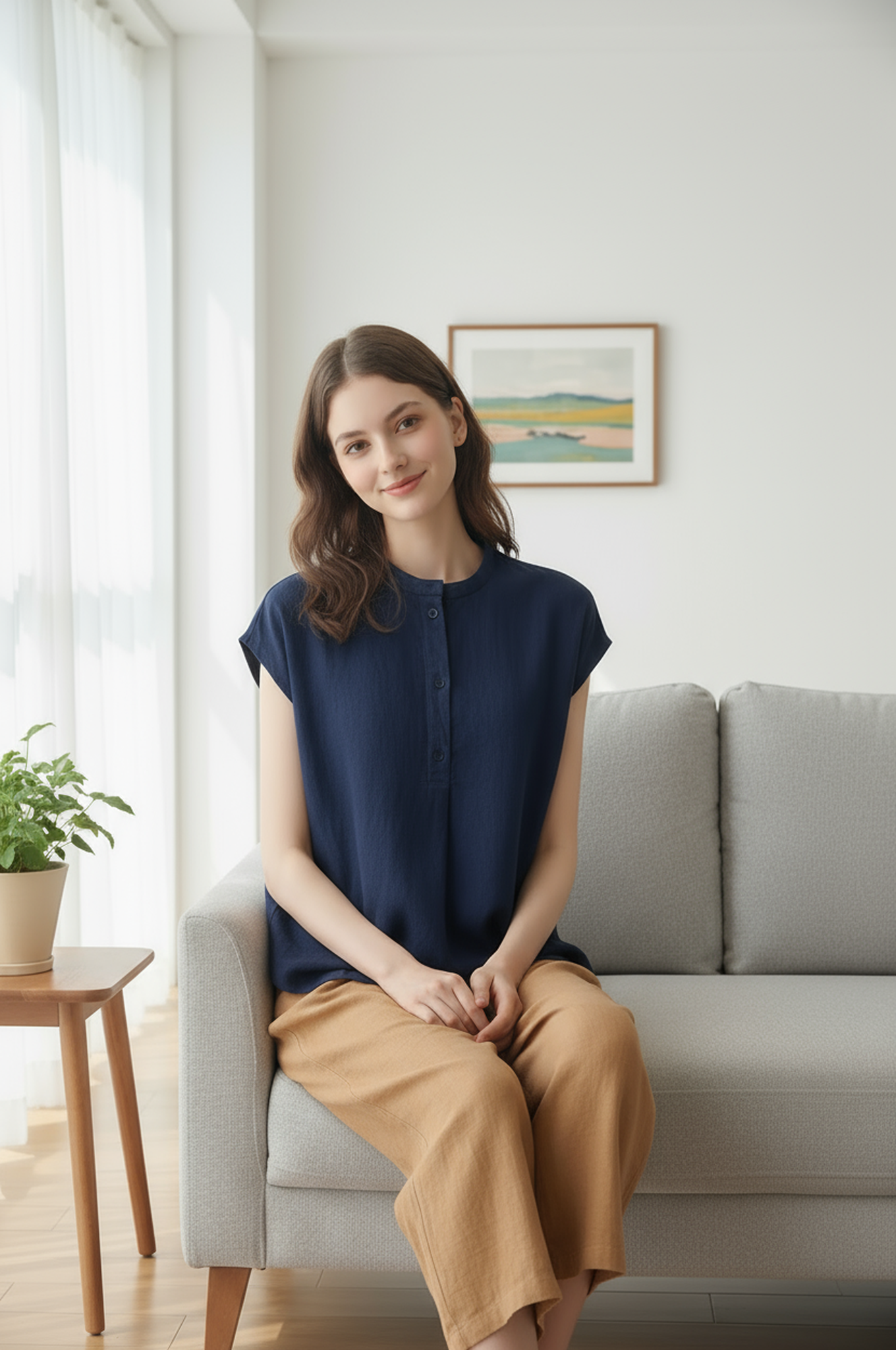 S8_Washer Cotton Mandarin Collar Top – Minimal Calm Edition