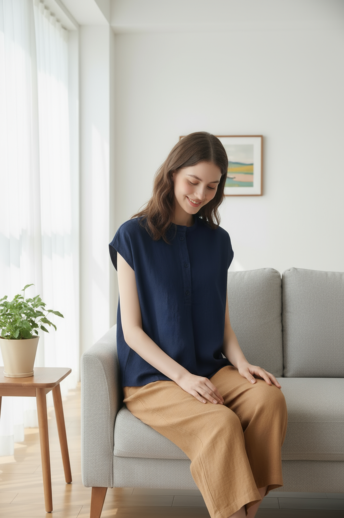 S8_Washer Cotton Mandarin Collar Top – Minimal Calm Edition