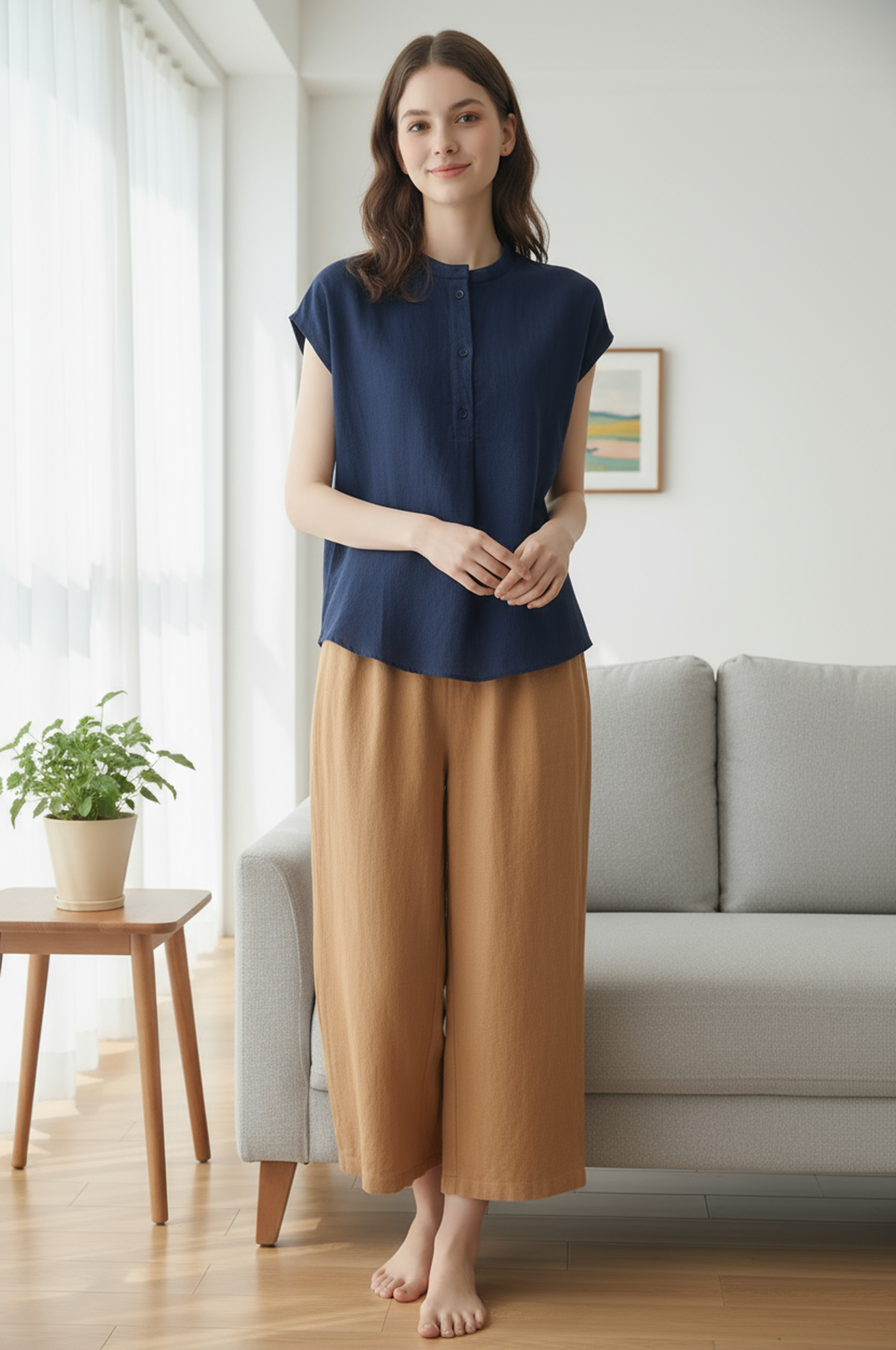 S8_Washer Cotton Mandarin Collar Top – Minimal Calm Edition